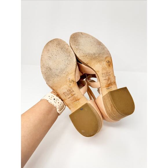 Eileen Fisher Kirby Natural Tan Leather Strappy Block Heel Sandal US 8 - Picture 8 of 9